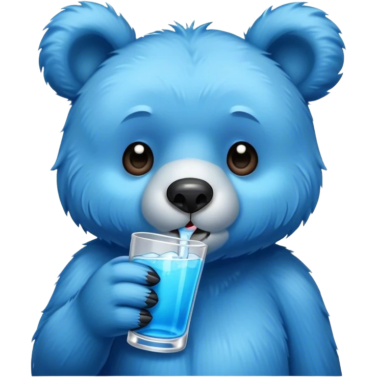 Blue fuzzy bear drinking emoji