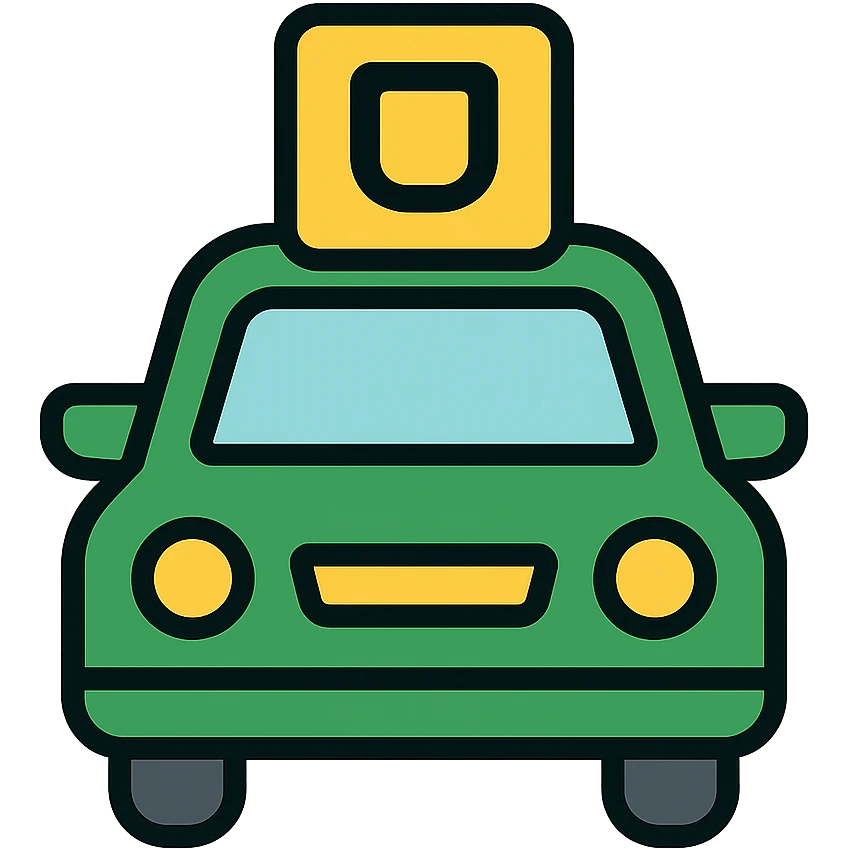 green car with Uber symbol, icon style emoji