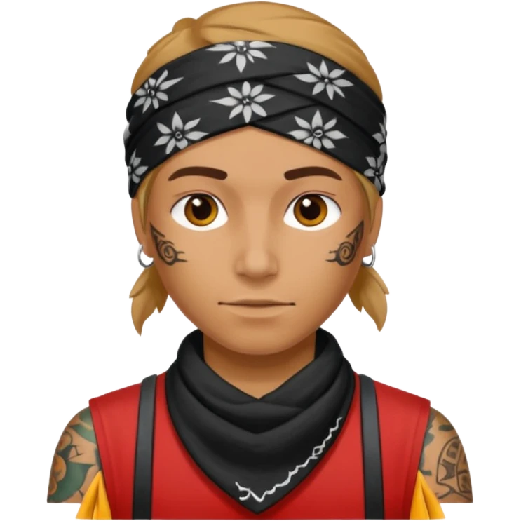 a human with bandana and tattoo emoji