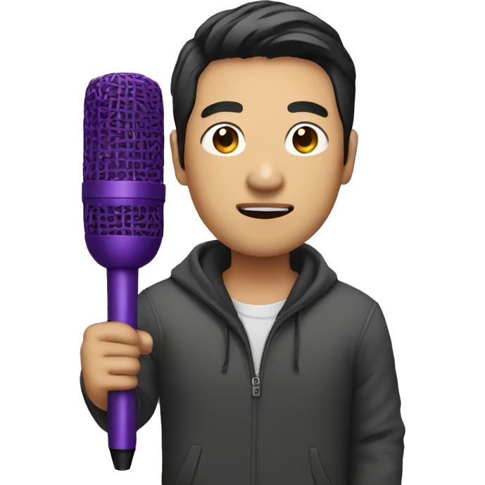 a Asian man holding a purple mic emoji