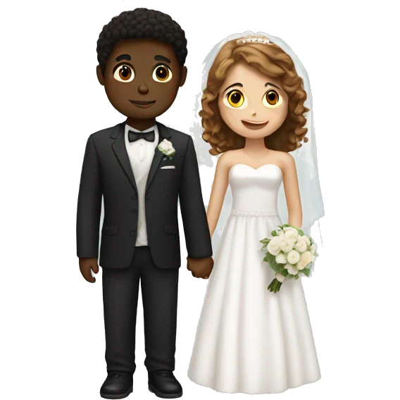 Black boy, white girl with brown hair getting married emoji
