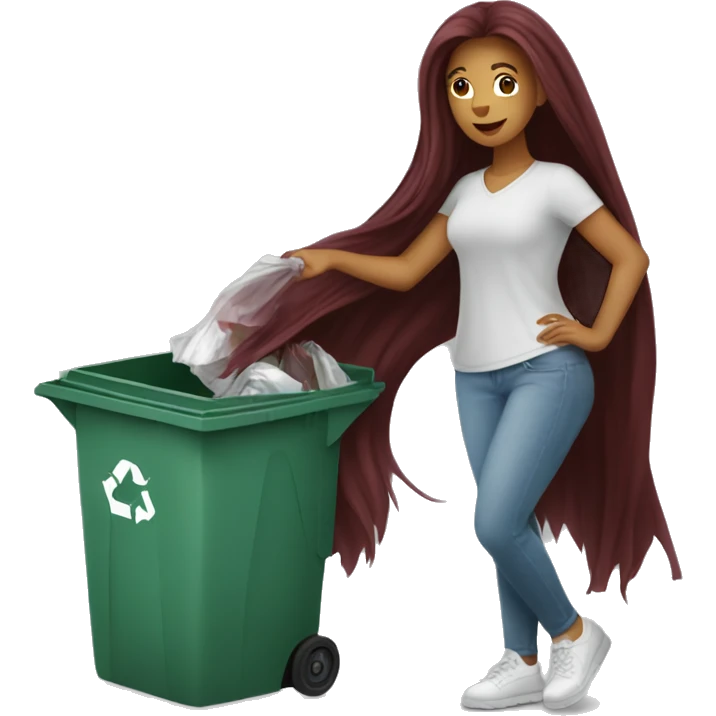 Beautiful burgundy long haired woman taking out the trash emoji