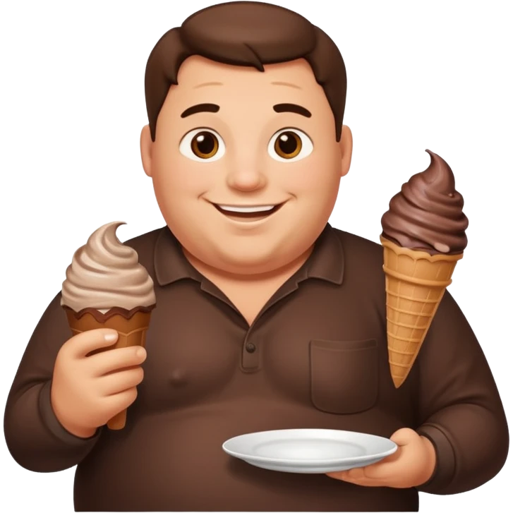 A fat man with a plate of chocolate ice cream emoji