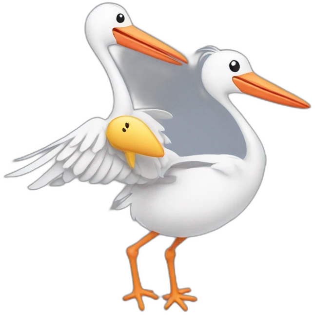 stork delivering a human baby boy in fabric held in its beak emoji