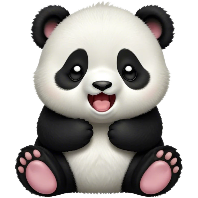Cinematic Cute Yawning Baby Panda Portrait Emoji, Head tilted slightly with a dramatic, wide-open yawn, showcasing a soft, fuzzy black and white Fur with droopy ears, round eyes barely open in drowsy contentment, Simplified yet irresistibly adorable features, highly detailed, glowing with a soft, cozy glow, high shine, relaxed yet expressive, stylized with a touch of gentle whimsy, bright and endearing, soft glowing outline, capturing the essence of a sleepy yet affectionate baby panda, so drowsy it feels like it could curl up out of the screen for a nap! emoji