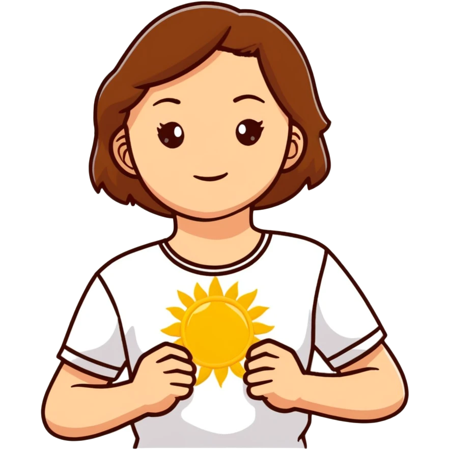A young Ukrainian girl with brown hair wearing a white embroidered shirt holds the sun in her hands emoji
