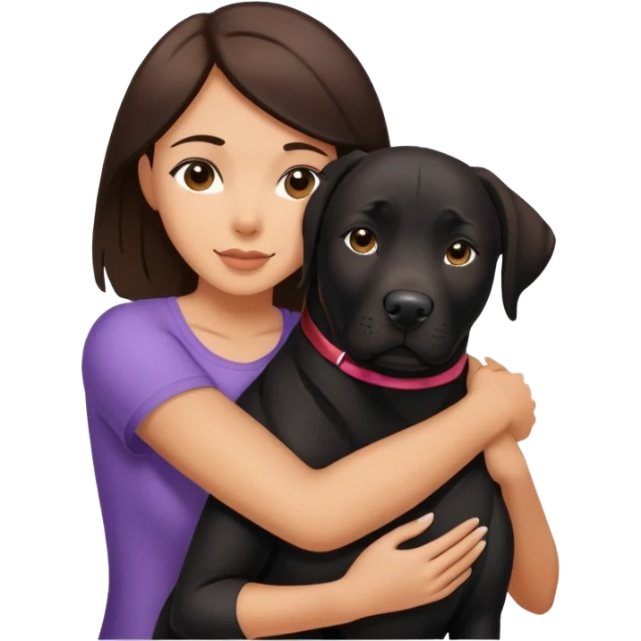 Brunette hugging a big black labrador/american staffordshire dog emoji