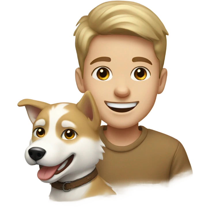smiling européen boy with golden beige Husky  outdoors emoji