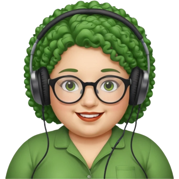  headphone wearing and glassess and green curly haired fat girl emoji