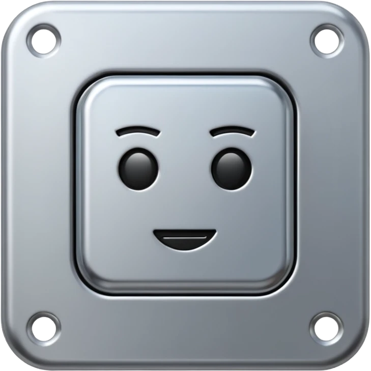 A futuristic microchip emoji made of polished silver chrome, minimal circuit details, smooth metallic surface, soft lighting, iOS emoji style, centered, clean white background emoji