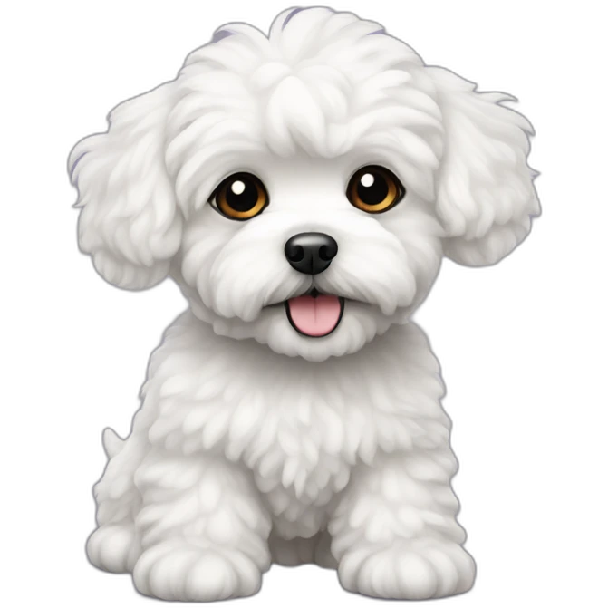 White Maltipoo dog with black right ear emoji