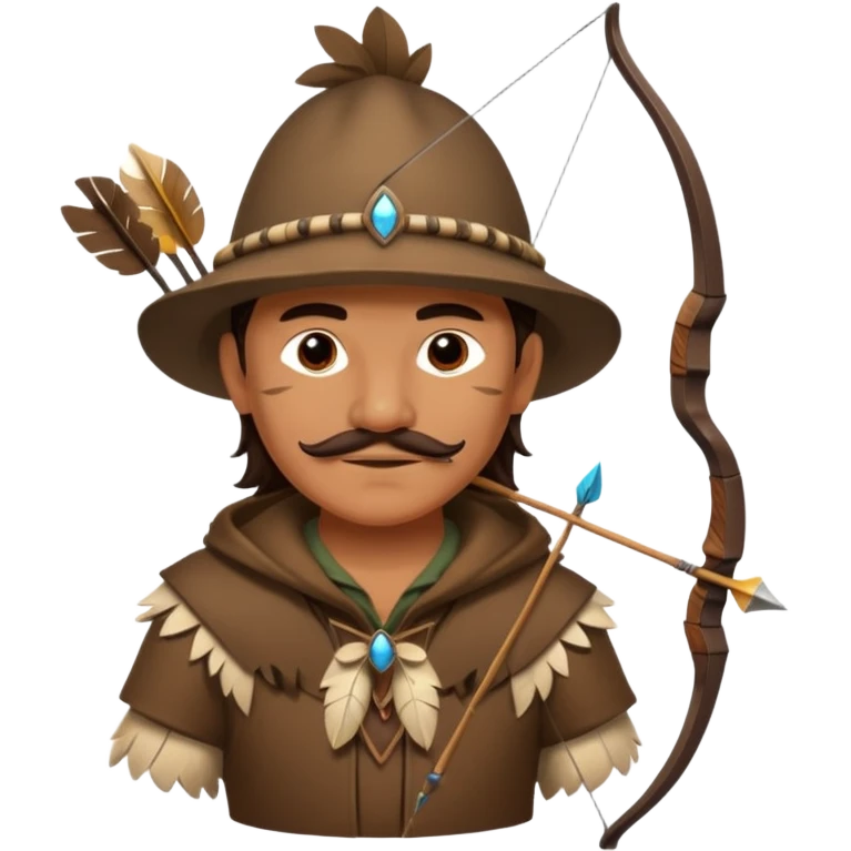 The classic middle-aged hunter with a bow and arrow on his back, dressed in brown with decorations made of feathers or bone teeth emoji