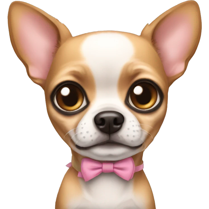 A chihuahua with a bow and big baby eyes emoji