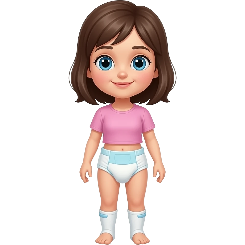 A blue-eyed girl with a diaper around ankles emoji