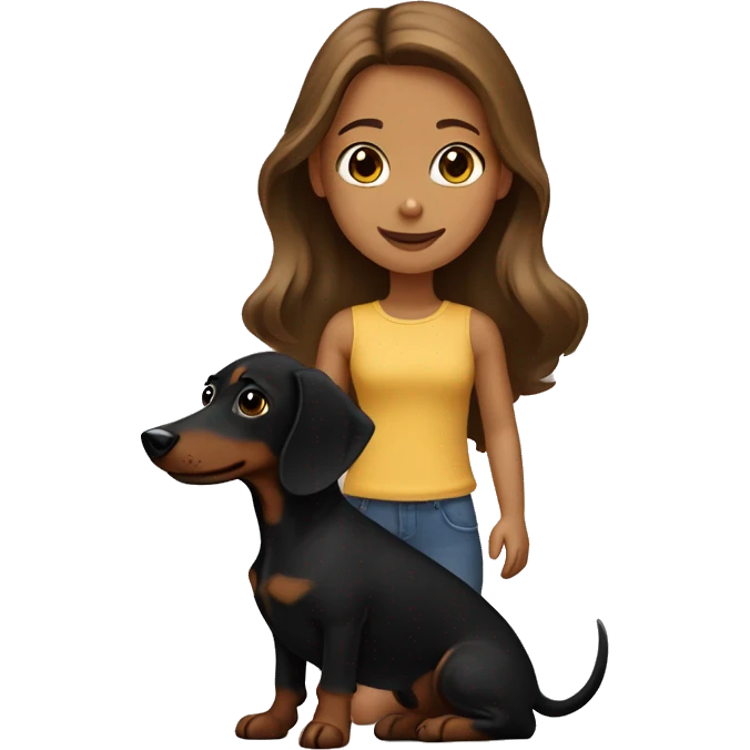 brown-haired girl and black dachshund with tan emoji