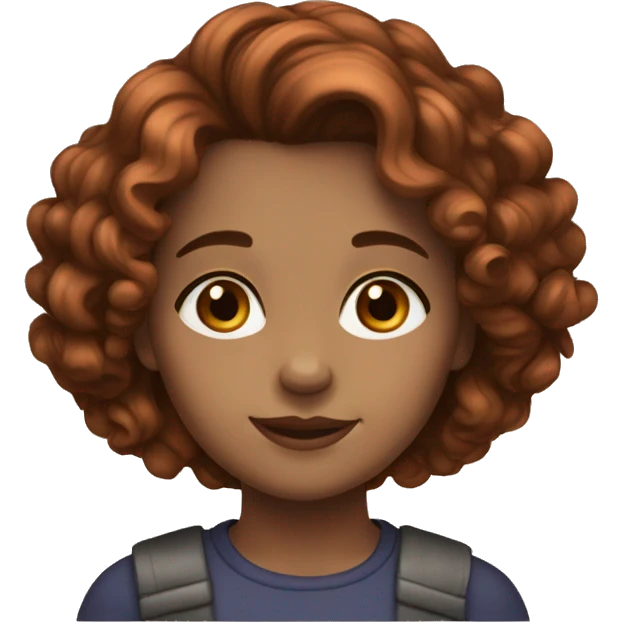 Girl with type 3B big curly copper brown hair, medium dark brown eyes, light tam skin emoji