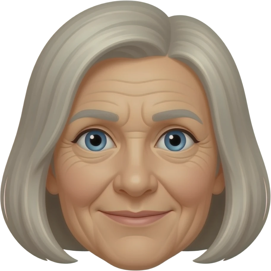 Elderly woman with smaller blue eyes no bangs gray blond hair medium bob and wrinkles emoji