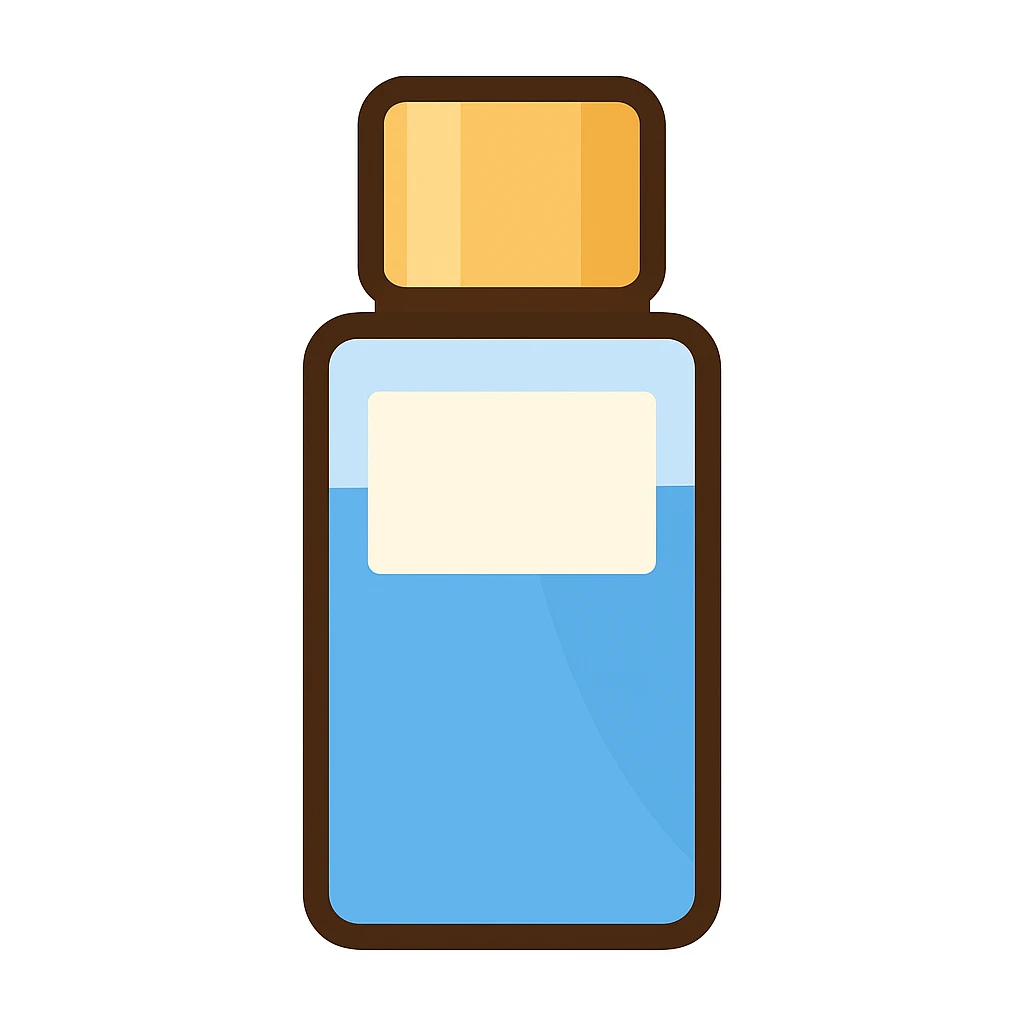 Create a cute and simplified emoji-style illustration of the Victoria's Secret Rush perfume bottle. Keep the blue bottle, gold cap, and overall shape recognizable with a clean and minimal emoji look. No text needed. emoji