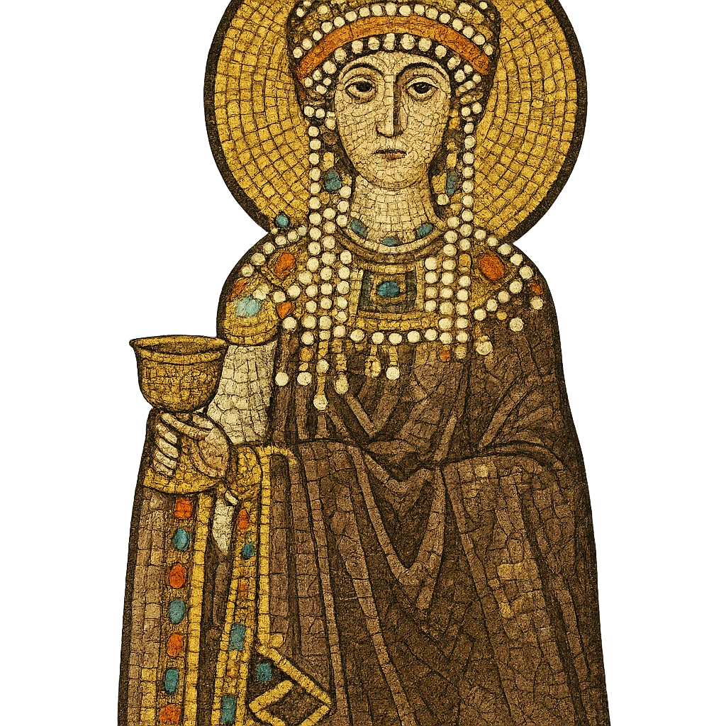 Empress Theodora in Byzantine regalia, mosaic art style, gold and jewel tones emoji