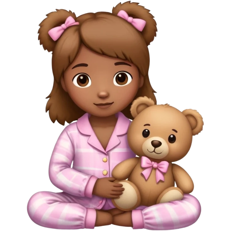 Kola wearing pajamas holding teddy bear that has a bow on it emoji