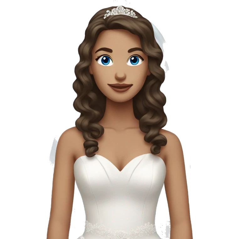 Brunette wavy hair bride with blue eyes emoji