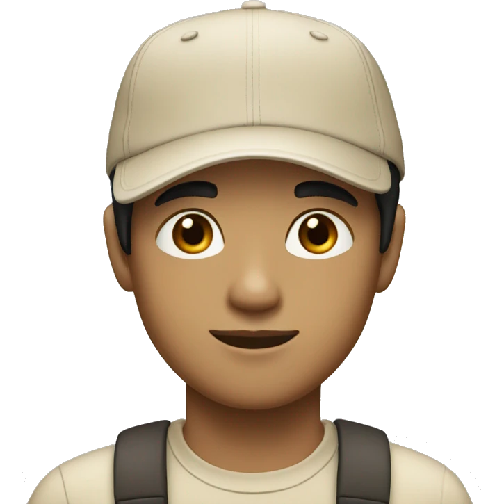 "Young man, white with black hair, wearing a beige cap." emoji
