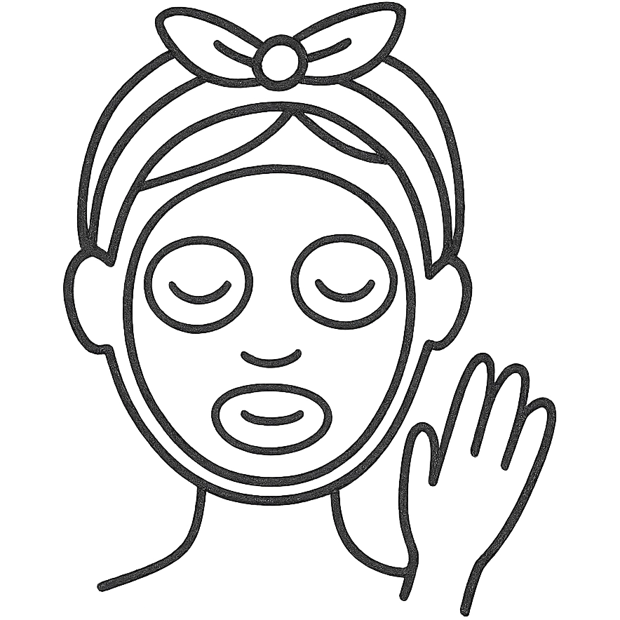 hand-drawn sketch of skin care routine, face mask, simple lines emoji