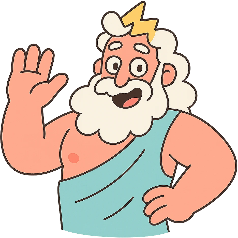 Zeus waving hello in a pastel cartoon style emoji
