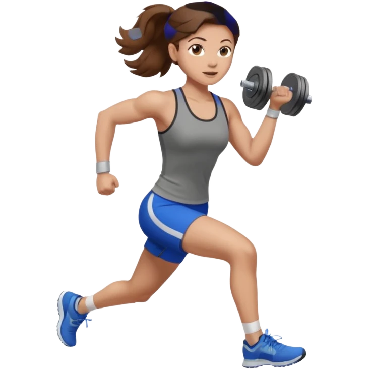 one women running and lifting weights. brown hair, light skin, hazel eyes. emoji