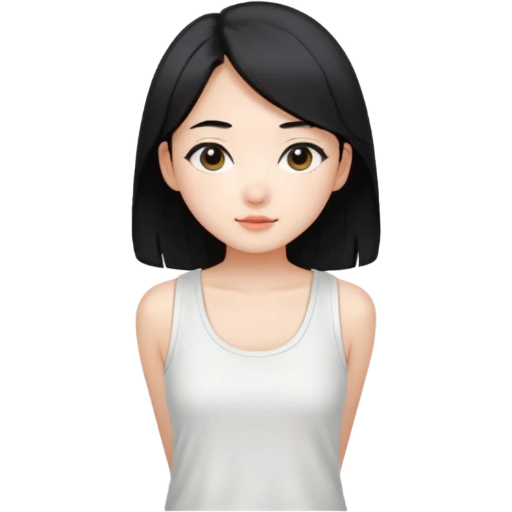 Cute preppy , straight hair,a basic white tank top,korean emoji