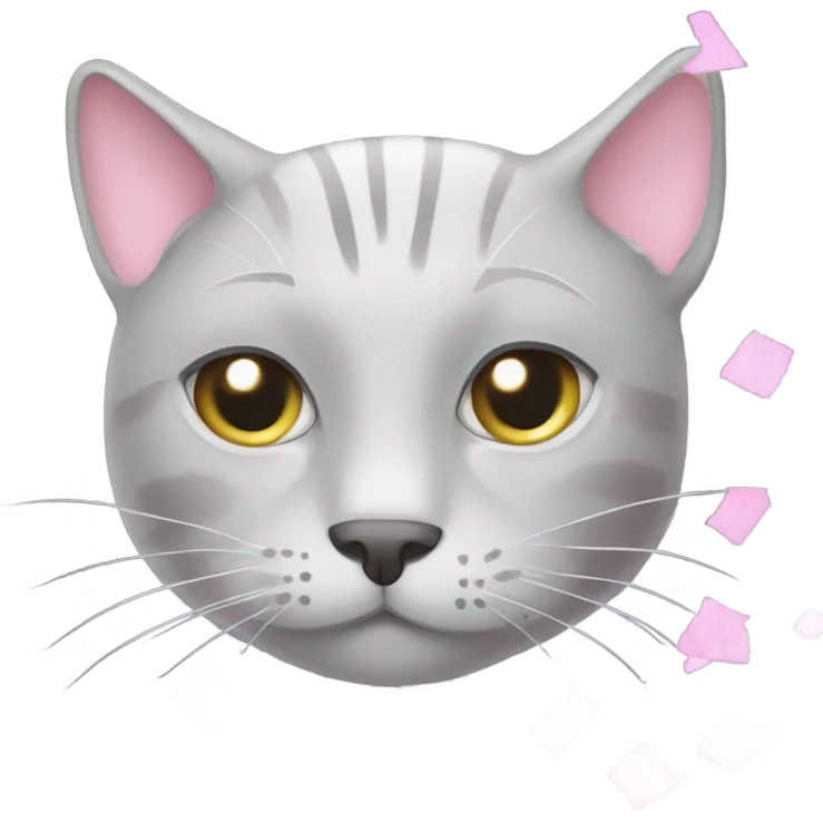 Grey cat with pale pink confetti emoji
