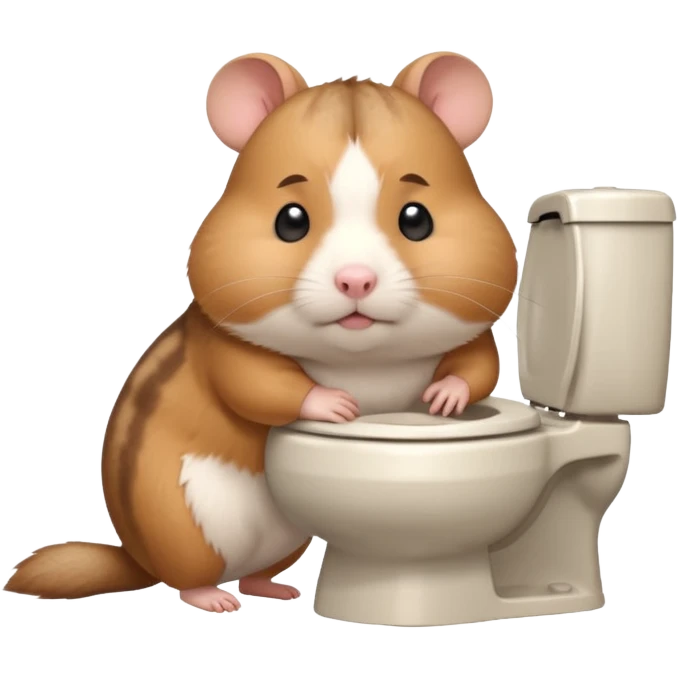 Cute chubby cartoon-style hamster sitting on toilet pooping looking guilty emoji