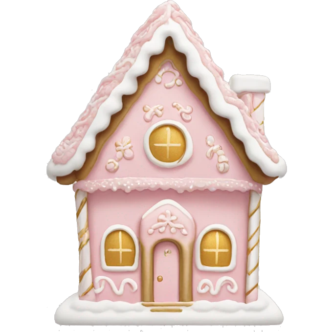light pink and gold and white gingerbread house emoji