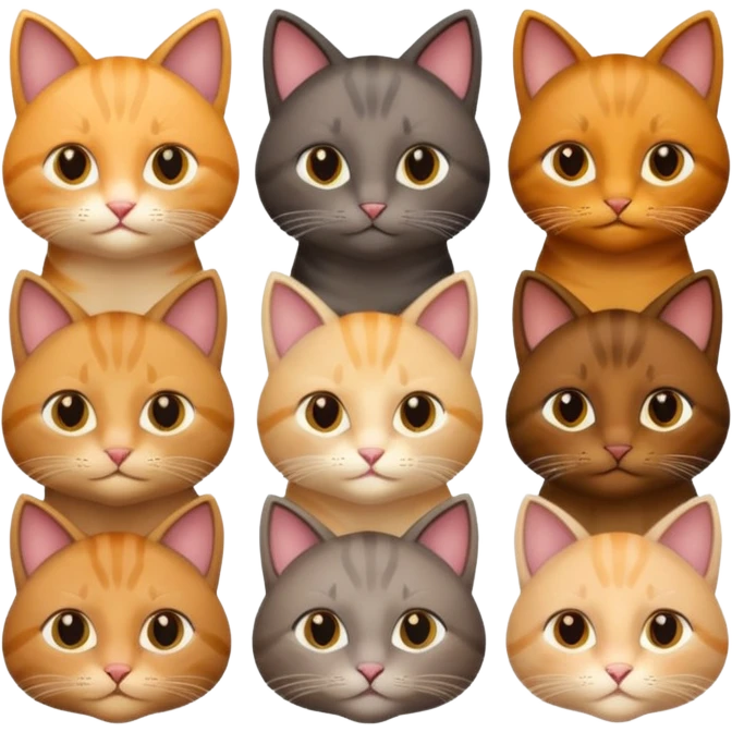 6 realistic looking cats with different natural coloured coats
 emoji