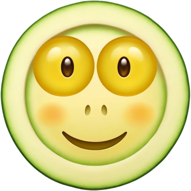 A yellow round  smiley face emoji wearing zucchini slices on the eyes  emoji