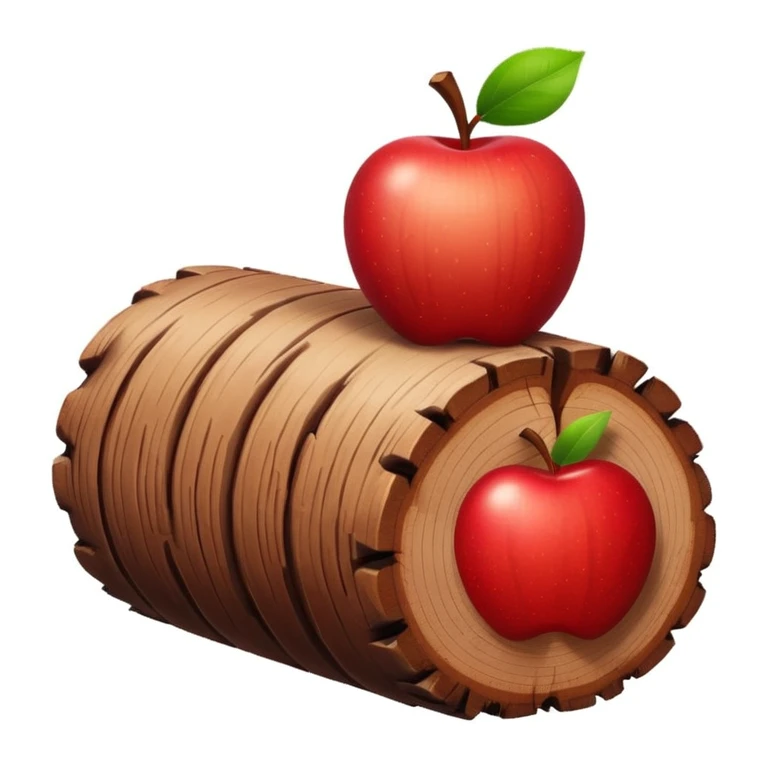 apple emoji style wooden log, no human features, white background, adorable and colorful emoji