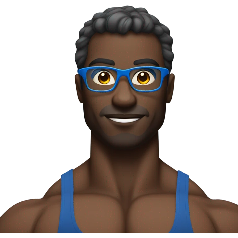 dark skinned male bodybuilder with blue glasses emoji