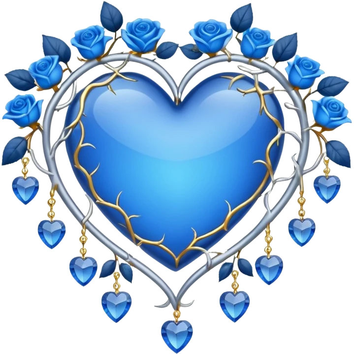 heart shape silver vine with blue roses border with gold and blue crystals hanging  emoji