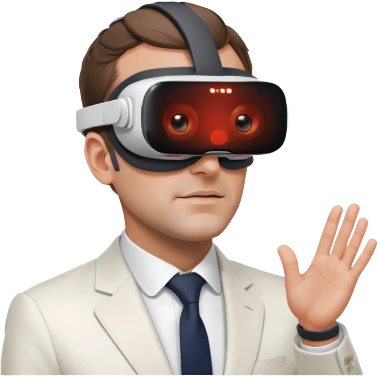 President Macron with oculus quest white emoji
