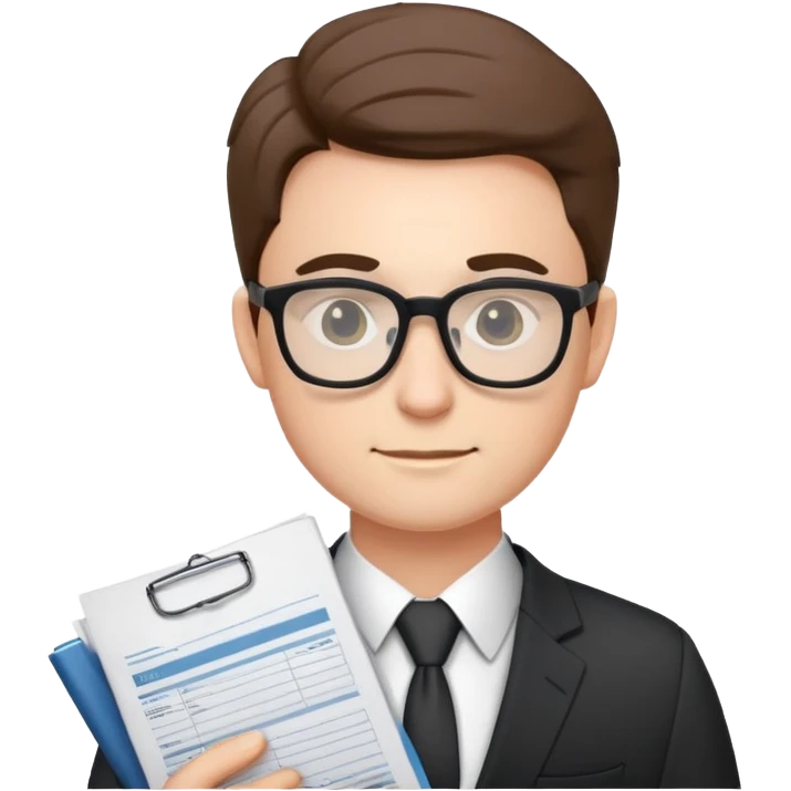 accountant wearing glasses and suit, with paperwork emoji