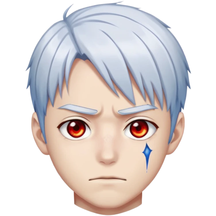 Shoto Todoroki face only, half red half white hair, heterochromia eyes one blue one gray, burn scar on left side of face, serious expression emoji