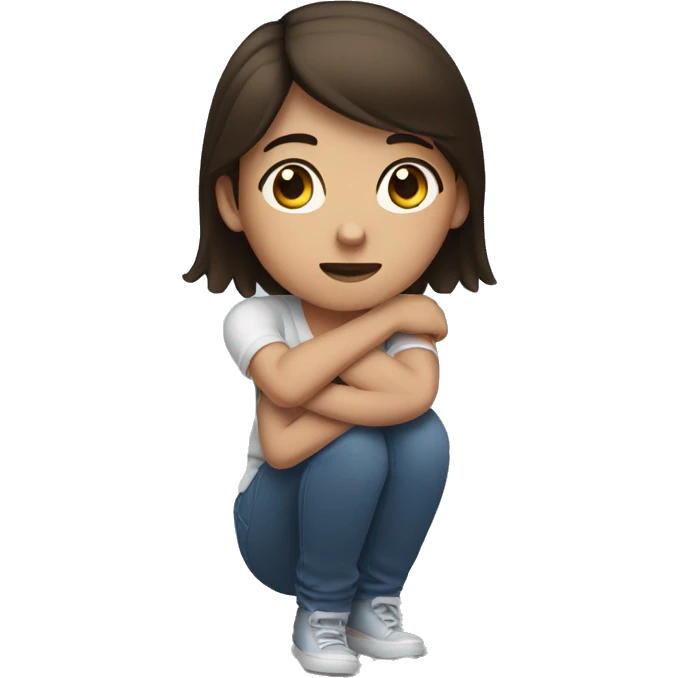 Brunette girl with her elbow hurting emoji