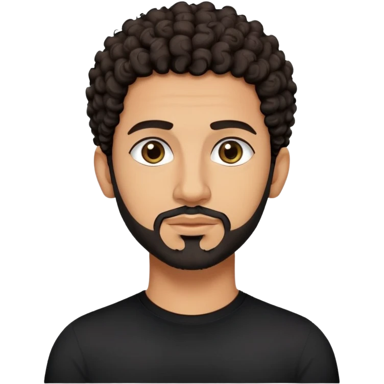Egyptian tech bro with dark, short-ish curly hair, dark eyes, and goatee on chin. And black shirt with no color on it. redo. No beard. Goatee only. emoji