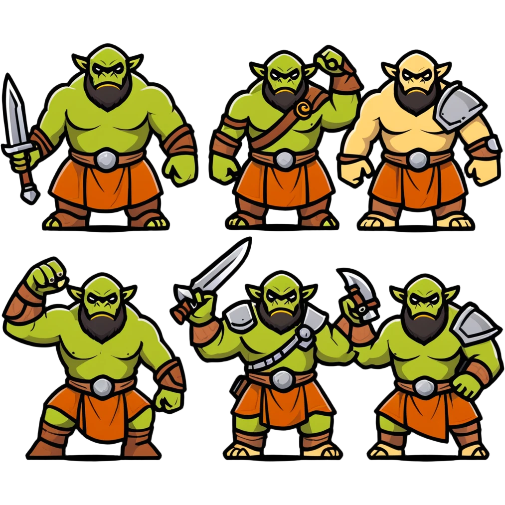 Lineage 2 fantasy characters with Orc warrior, Kamael fighter, Artea dancer, and Dwarven blacksmith emoji