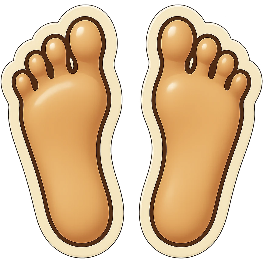 Remake these emoji feet soles in the same pose and style as the reference. Use beige color with less pink, no toenails, no symbols, no red or yellow details. Make them anatomically correct. This is variation 4. emoji