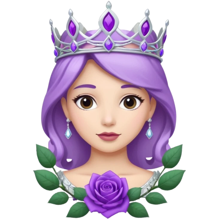 Purple rose with silver tiara and a purple emblem leaf wreath emoji