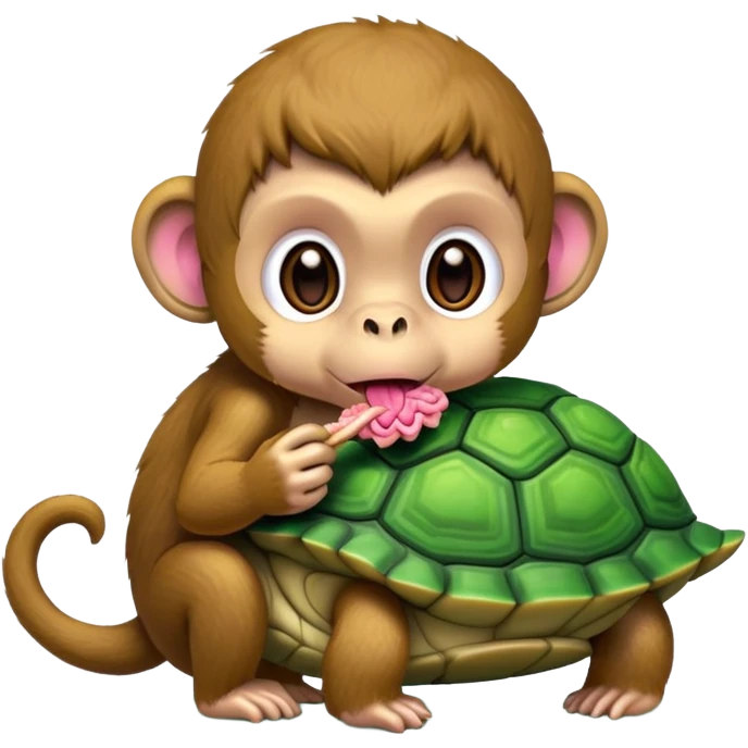 Monkey eating a turtle eating a brain emoji