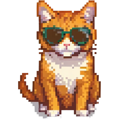 orange tabby cat wearing sunglasses, pixel art style emoji