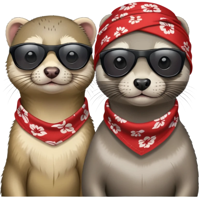 These two animals look like they run the streets — ferret and grey seal, dripped out in shades and bandanas emoji