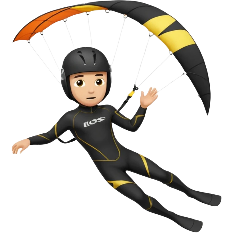 Kiterman, caucasico traje neopreno negro y casco negro, haciendo un down loop con la cometa emoji
